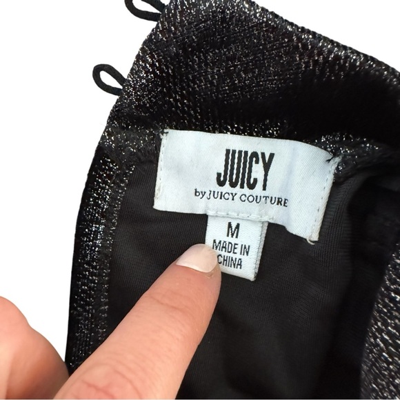 Juicy Couture Black Metallic Dress Mini Cold Shoulder Long Sleeve Scrunchie M - Picture 8 of 8